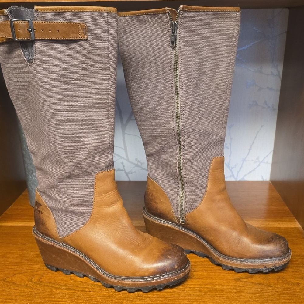 Sorel Brown and Tan Wedge Boots